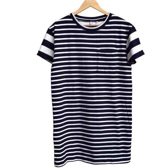 Gap Navy Blue Striped Short Sleeve Pocket T-Shirt Dress NEW - Picture 2 of 6